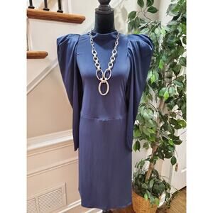 Eloquii Women Blue Polyester Round Neck Long Sleeve Casual Knee Length Dress 2X